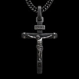 Jesus Crucifixion S925K Silver Crucifix Pendant- with 5mm Titanium Cuban Chain