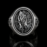 925K Sterling Silver Praying Hands Ring - Christian Symbol of Faith and Devotion