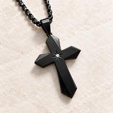 Faceted Eight Point North Star CZ Inlay Stainless Steel Cross Necklace