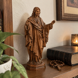 Hand Carved Sacred Heart of Jesus Virgin Mary Wooden Tabletop Ornament