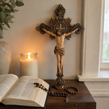 Hand-Carved Solid Maple Wood St. Benedict Crucifix – Christian Wall Cross