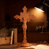 Wood carving of the Cross of the Order of Saint Benedict - with base