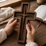 Hand-Carved Star of Bethlehem Wooden Cross – Christian Wall Decor & Faith Gift