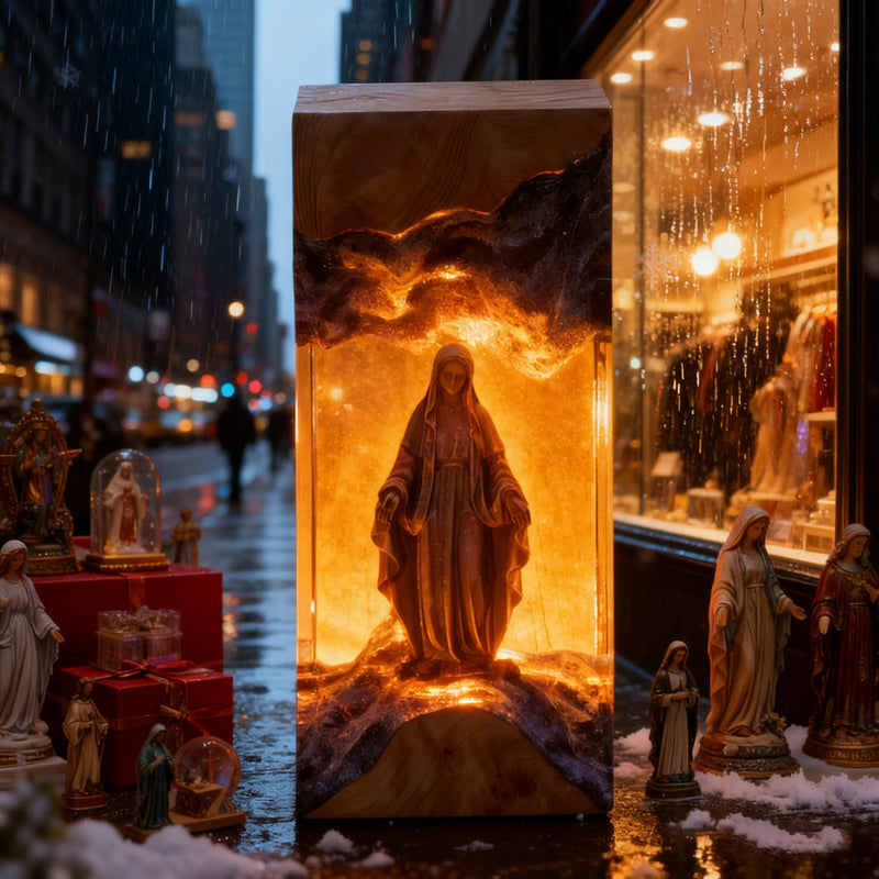 Virgin Mary Resin & Wood Night Light Ornament (Plug-in Version)