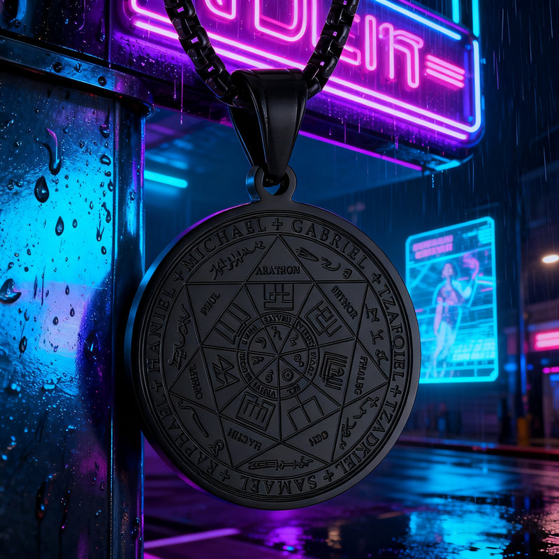 Vintage Titanium Seven Archangel's Seal Pendant - Amulet against evil eyes, curses, spells