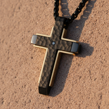Hammered Two-Tone Stainless Steel Cross Necklace – Strength, Faith & Rugged Elegance