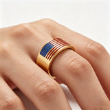 Patriotic American Flag Enamel Titanium Steel Ring