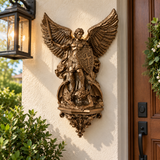 St. Michael the Archangel Battery-Powered Wall Lamp — Antique Bronze Resin Christian Home Decor