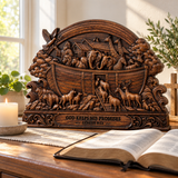 Hand-Carved Beechwood Noah’s Ark Wall Art – God Keeps His Promises (Genesis 9:13) | Christian Home Decor