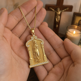 Our Lady of Guadalupe Temple‑Style Rhinestone Inlaid Stainless Steel Necklace
