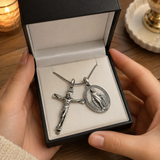 S925 Sliver Jesus Cross and Virgin Mary Combination Necklace Pendant