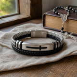 Two‑Layer Braided Leather Cross Bracelet - product view