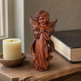 Hand-Carved Praying Angel Figurine – 6 Inch Solid Wood Statue for Christian Home Blessings