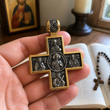 Double-Sided S925K Sterling Silver Sacred Heart and Saint Cross Pendant—Your Daily Spiritual Companion