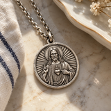 S925 Sterling Silver Sacred Heart of Jesus Medallion Necklace