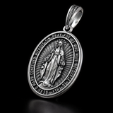 S925K Silver Miracle Medal English Version Inscription Necklace