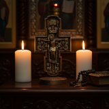 Double-Sided Icon Wood Carving ✝️ | Hand-Carved Crucifix & Saints Beechwood Wall Art