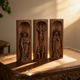 Beech Wood Holy Family Altar Decor - Handcrafted Christian Prayer Desktop Gift