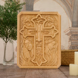 Lion of Judah Holy Cross – Hand-Carved Wooden Christian Wall Plaque