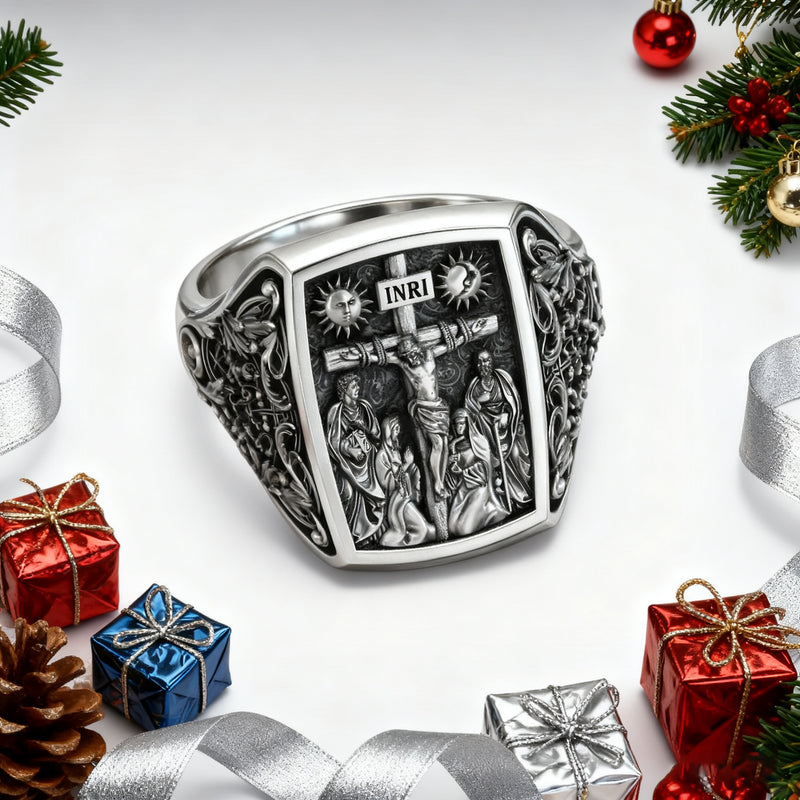 S925K Silver Handcrafted Jesus Crucifixion Scene Ring