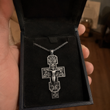 S925 Silver Orthodox Crucifixion Necklace – Detailed Christian Cross Pendant with 24-Inch Chain