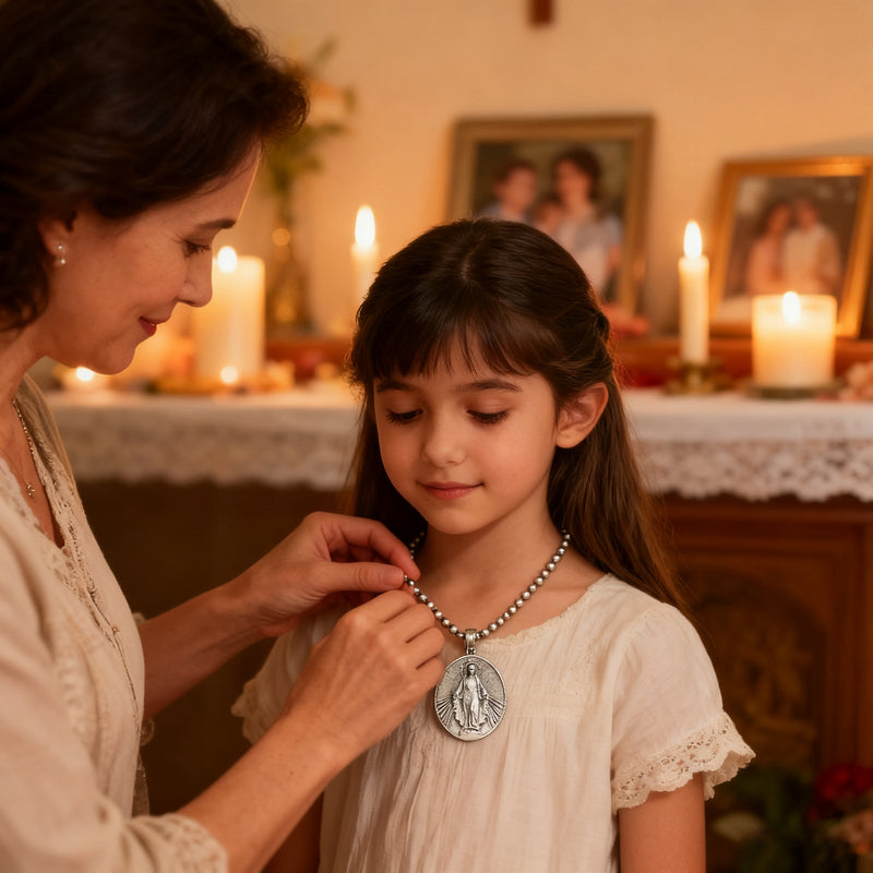 Pure Tin Miraculous Medal Virgin Mary Necklace