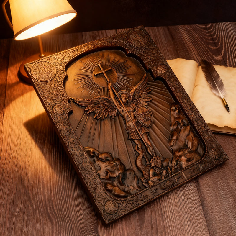 Bgcopper Archangel Michael Square Wooden Icon Religious Gifts - Best Wood Carving Wall Decor