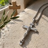 Solid Brass Jesus Crucifix Necklace – Christian Cross Pendant with 24" Chain
