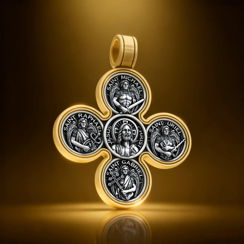 Baroque Style Crucifix Pendant with Jesus and the Four Archangels – A Symbol of Faith and Divine Protection