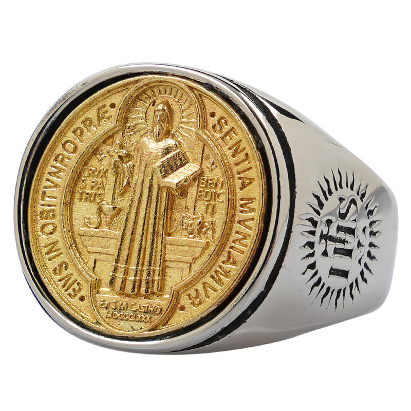 18K Gold Filled Saint Benedict Ring St Benedict Medals Wholesale 9 US