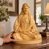 Hand-Carved Beechwood Sacred Heart of Jesus Prayer Statue