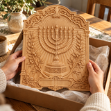 Hand-Carved Beech Wood Menorah & Olive Tree Plaque – Jewish Faith Home Décor