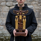 Orthodox Altar Table Ornament: Saints and the Crown of Thorns — Hand-Carved Wooden Cross