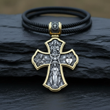 Holy Family of Mary Sacred Heart of Jesus IHS Double-Sided S925 Sterling Silver Cross
