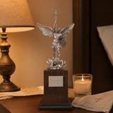 Archangel Michael 6" Resin Statue with Solid Wood Base – Christian Protection & Victory Decor