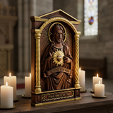 Sacred Heart of Jesus Hand-Carved Beechwood Relief - Divine Mercy Home Altar Decor
