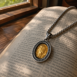 Two‑Tone Titanium Steel Jesus Portrait Oval Medal Necklace