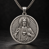 S925 Sterling Silver Sacred Heart of Jesus Medallion Necklace