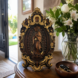 Religious gift with rich details of the wooden statue of Our Lady of Guadalupe