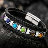Double Layer Braided Leather 7 Chakra Natural Healing Stone Bracelet - product view