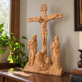 Hand-Carved Ash Wood Calvary Crucifix with Jesus, Mary, St. John & Mary Magdalene