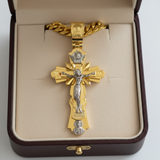 Gold-Plated Copper Crucifix Pendant with Jesus Christ and Religious Figures