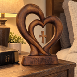 Handcrafted Beechwood Two Hearts One Covenant Cross Sculpture – Christian Wedding & Anniversary Gift