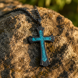 Black Turquoise-Style "Faith" Cross Necklace