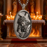 Divine Grace: Jesus Carrying the Cross with Sacred Heart S925 Sterling Silver Pendant Necklace