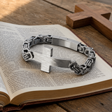 Men’s Vintage Hammered Cross Byzantine Chain Bracelet