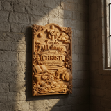 "I Can Do All Things" Wood Carving - Sacred Heart & Empty Tomb Scripture Decor - A Gift of Strength & Faith