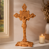 Wood carving of the Cross of the Order of Saint Benedict - with base