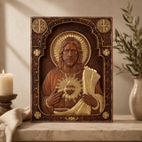 Our Lord Jesus Sacred Heart Wood Carving - Christian Catholic Personalized Carving Gift