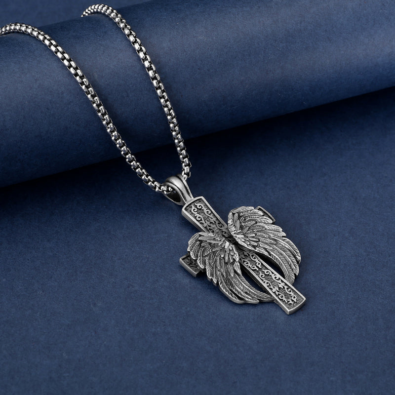 Pure Tin Celtic Winged Crucifix Necklace